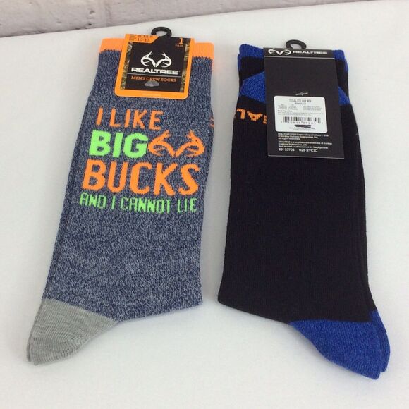Real Tree Men's Graphic Crew Socks Size 10-13 Multicolored 2 Pair Hunting Casual - Picture 2 of 6